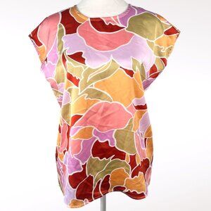 Halogen Cap Sleeve Blouse Keyhole Back Pink Orange XS